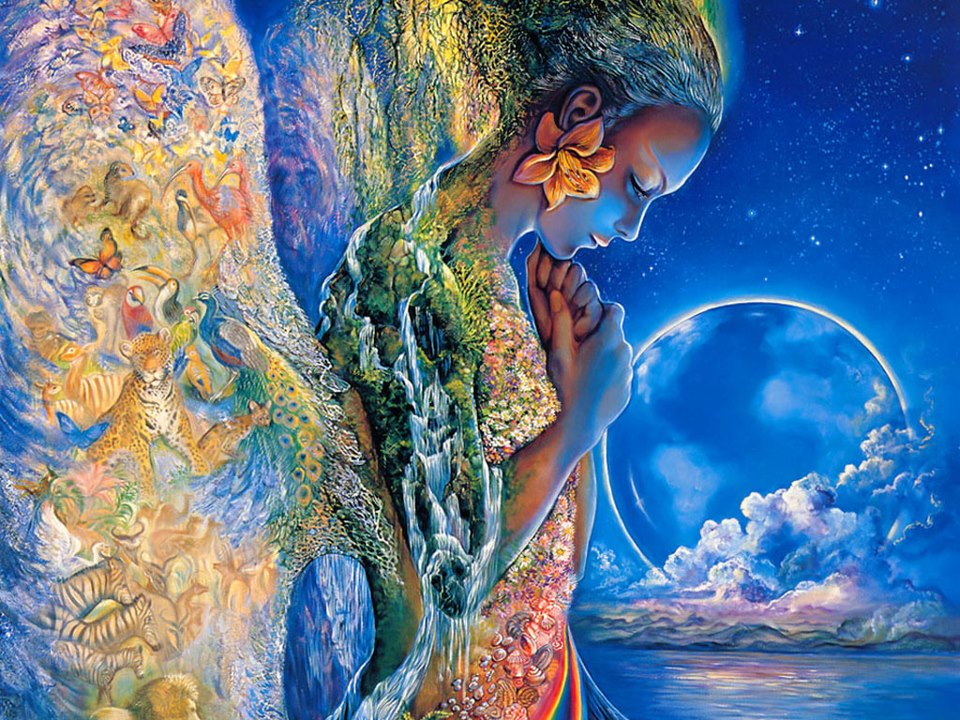 beautiful drawing of a woman being one with nature and her environment, feminine divine